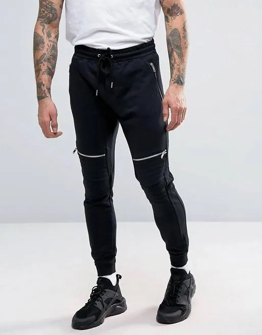 Pull&Bear Skinny Joggers With Zip Detail In Black