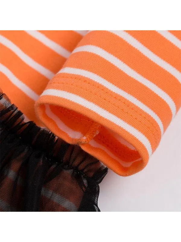 Pumpkin Smile Face Striped   Headband Halloween 2-piece Set