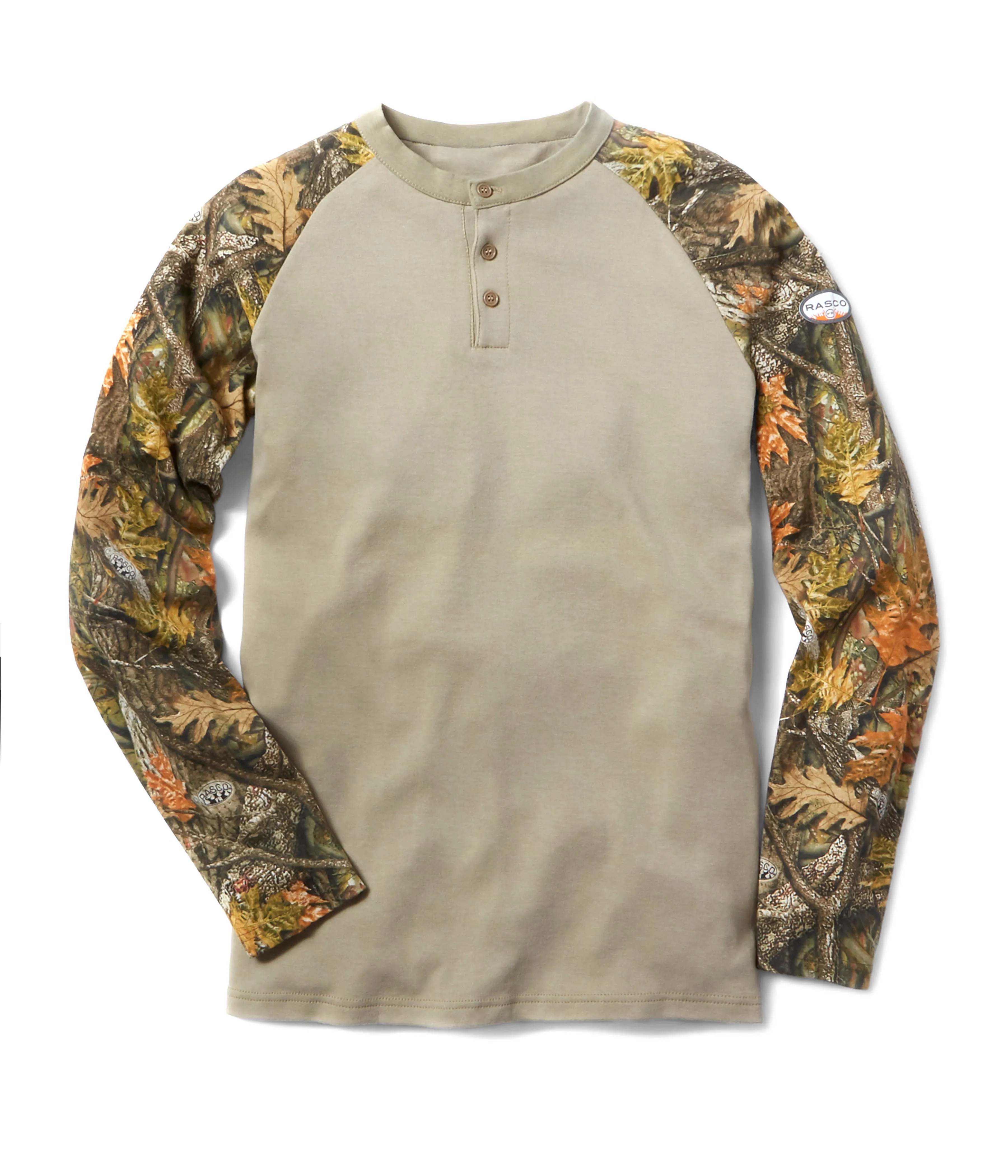 Rasco FR Men's Camo/Khaki Long Sleeve Henley T-shirt FR0401WC/KH