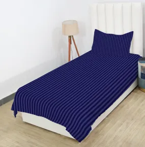 RD TREND Presents 210 tc Single Flat Satin Stripes Plain Bedsheet for Single Bed Size(90x 60 Inch) with One Pillow Covers Color- Navy Blue,Pattern-Striped