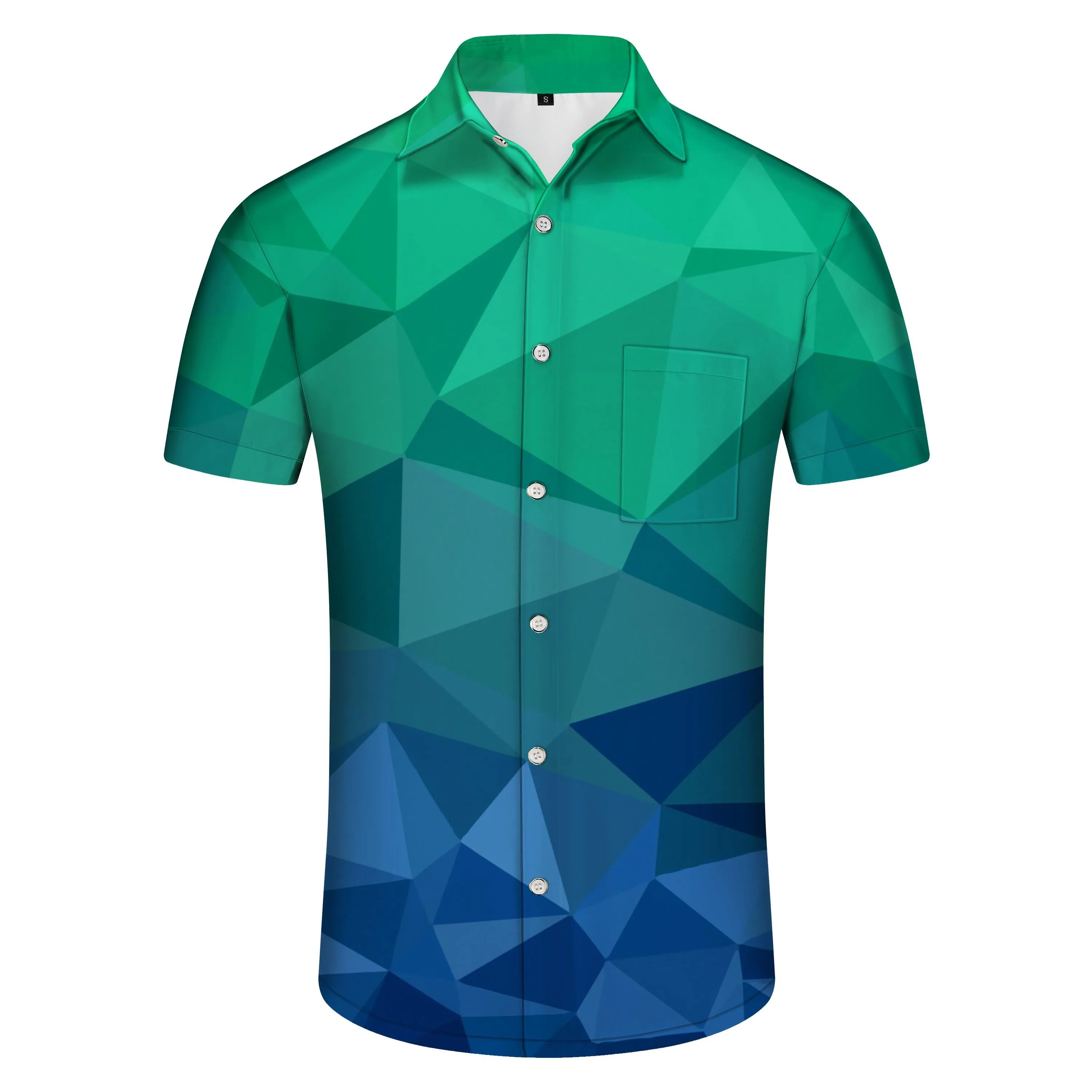 Rectangular Casual Shirt Men's Everyday Hawaiian Button Tropical Abstract Print Shirt Short Sleeve Beachwear Green