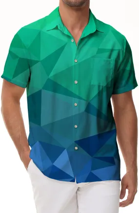 Rectangular Casual Shirt Men's Everyday Hawaiian Button Tropical Abstract Print Shirt Short Sleeve Beachwear Green