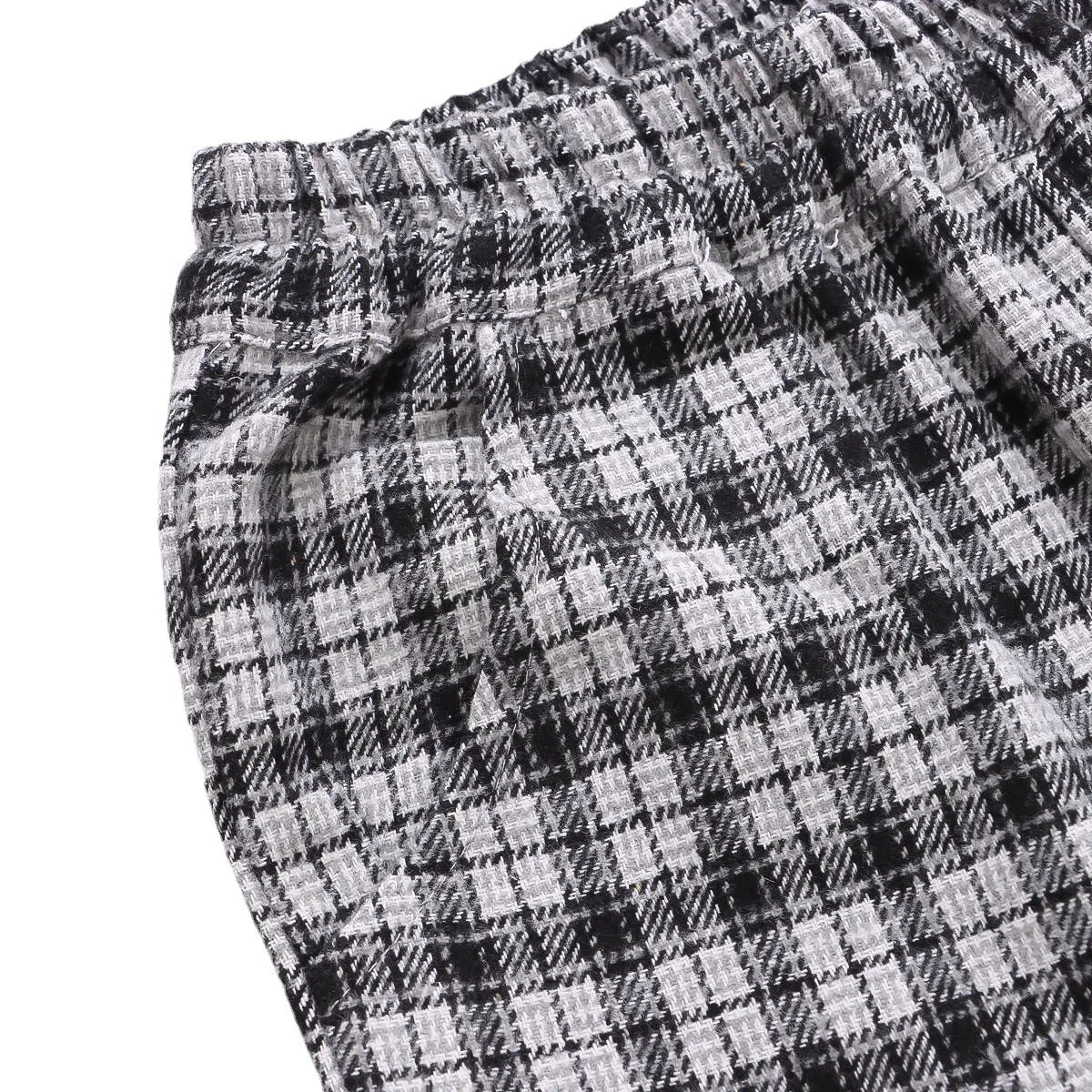 Retro plaid high waist loose baggy trousers bloomers ankle tied wide-leg pants cotton wool fabric above ankle