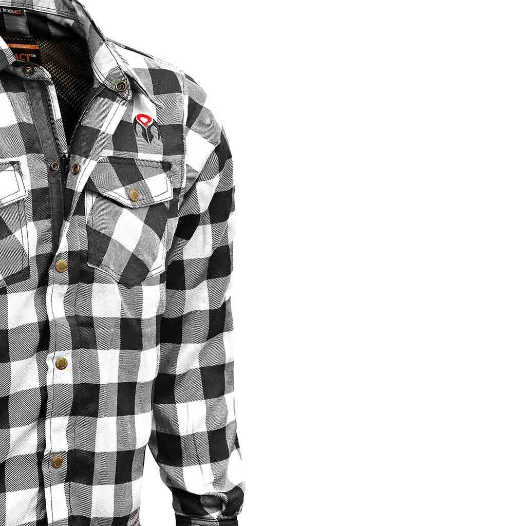 RIDERACT® Reinforced Men's Motorcycle Shirt Road Series Black & White