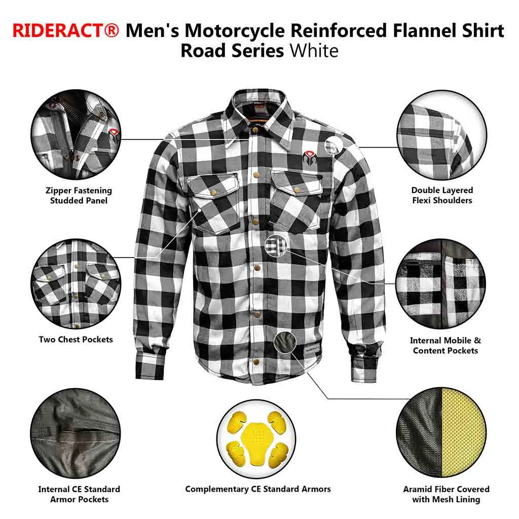 RIDERACT® Reinforced Men's Motorcycle Shirt Road Series Black & White