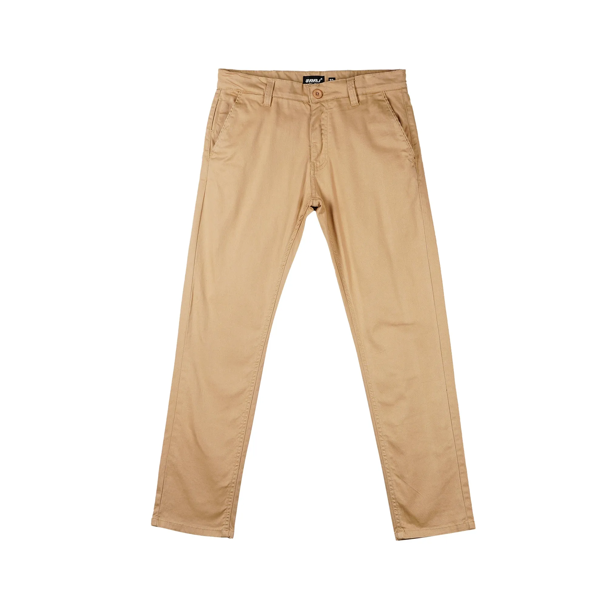 RRJ Men's Basic Non-Denim Chino Pants Mid-Rise Fitting Rinse Wash Fabric 165152 (Khaki)