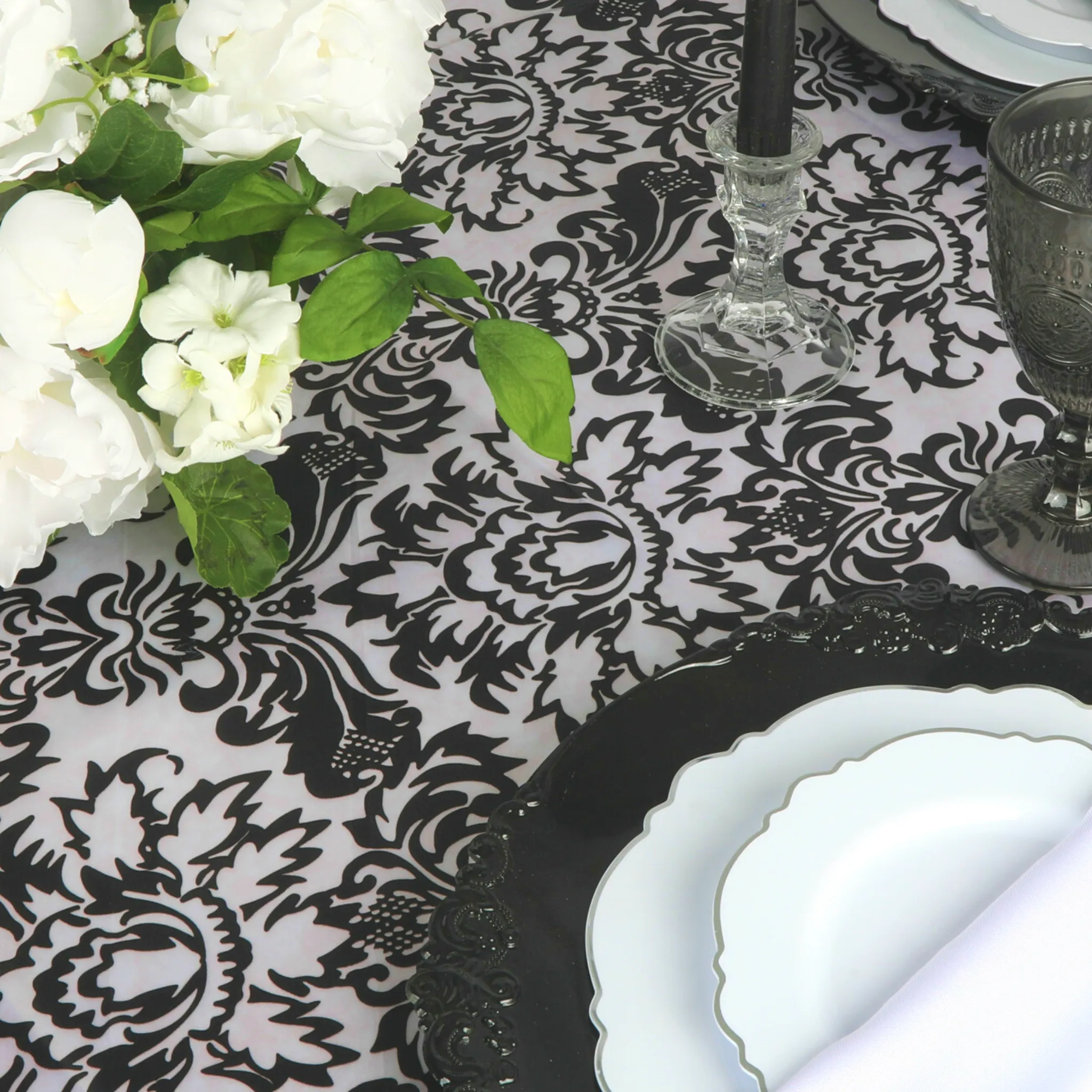 Satin 120" Round Tablecloth - Damask