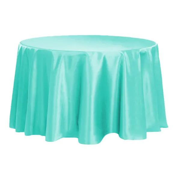 Satin 120" Round Tablecloth - Light Turquoise