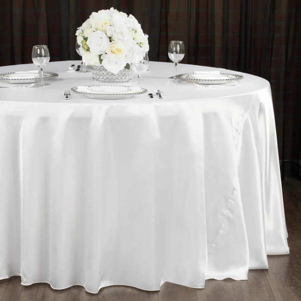 Satin 120" Round Tablecloth - White