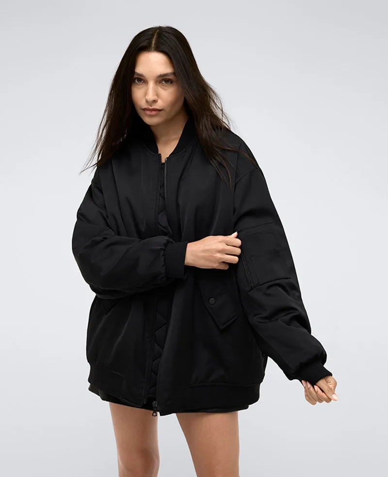 Satin Back Crepe Oversized Boyfriend Bomber Jacket