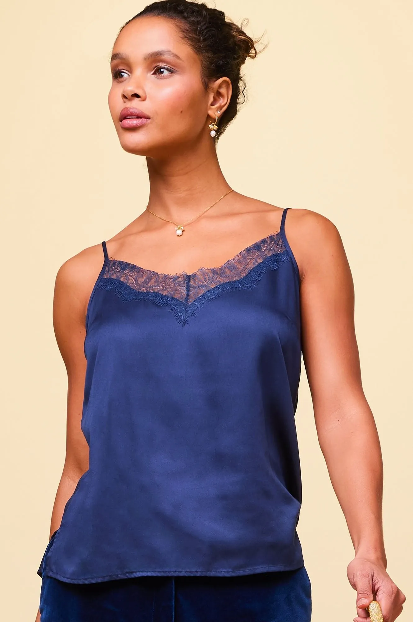 Satin Lace Cami | Navy