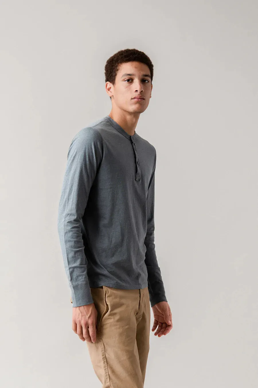 SAVE KHAKI LONG SLEEVE HEATHER JERSEY HENLEY - 2 COLORS