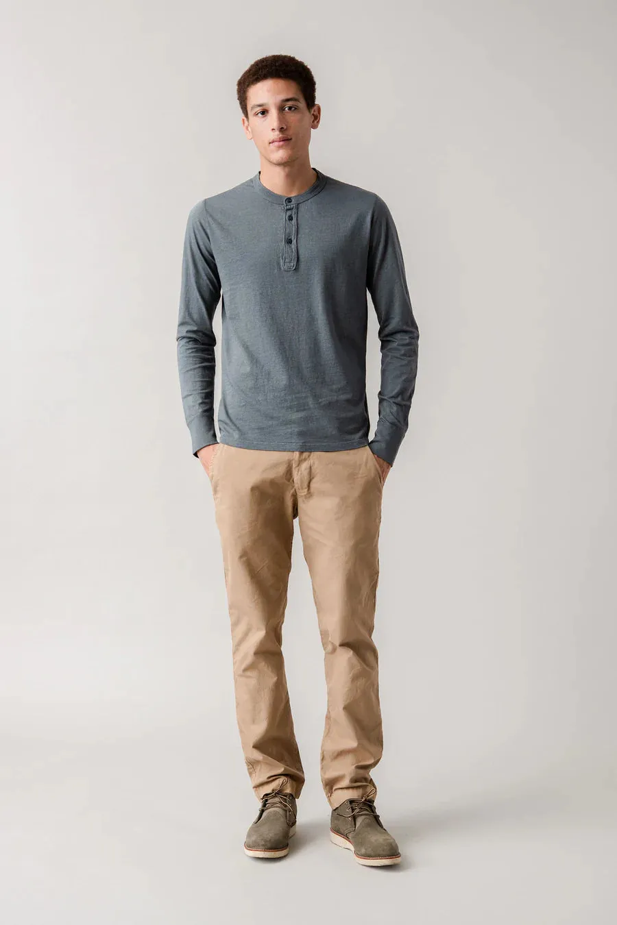 SAVE KHAKI LONG SLEEVE HEATHER JERSEY HENLEY - 2 COLORS