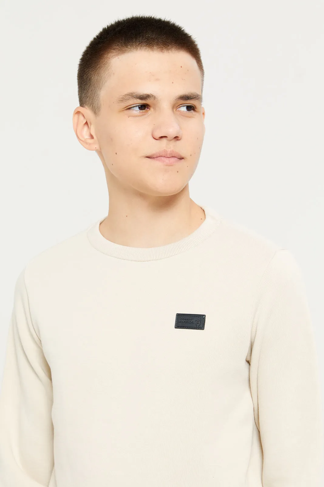 Senior Boys Beige Chest Logo Sweatshirt