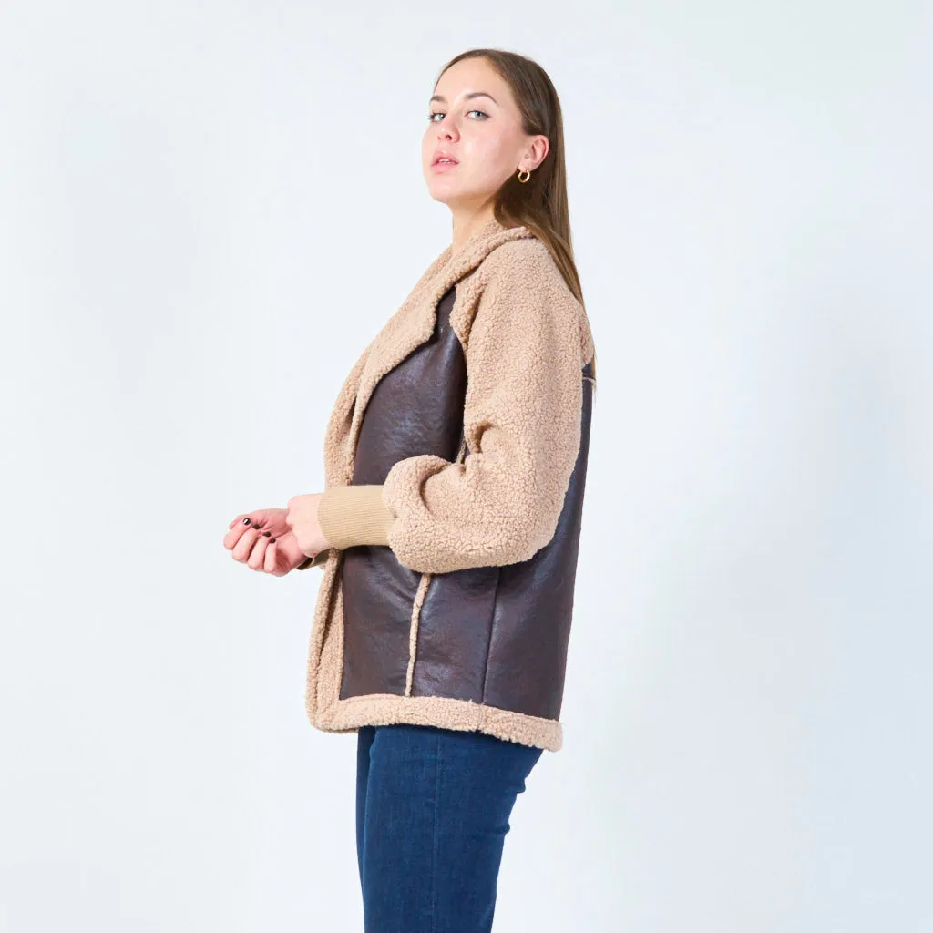 Sherpa and faux leather contrast jacket wholesale