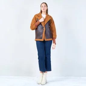 Sherpa and faux leather contrast jacket wholesale