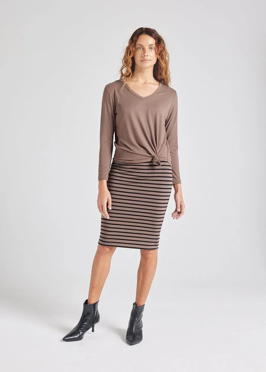 Sia V Neck Bamboo Longsleeve Top - Chocolate