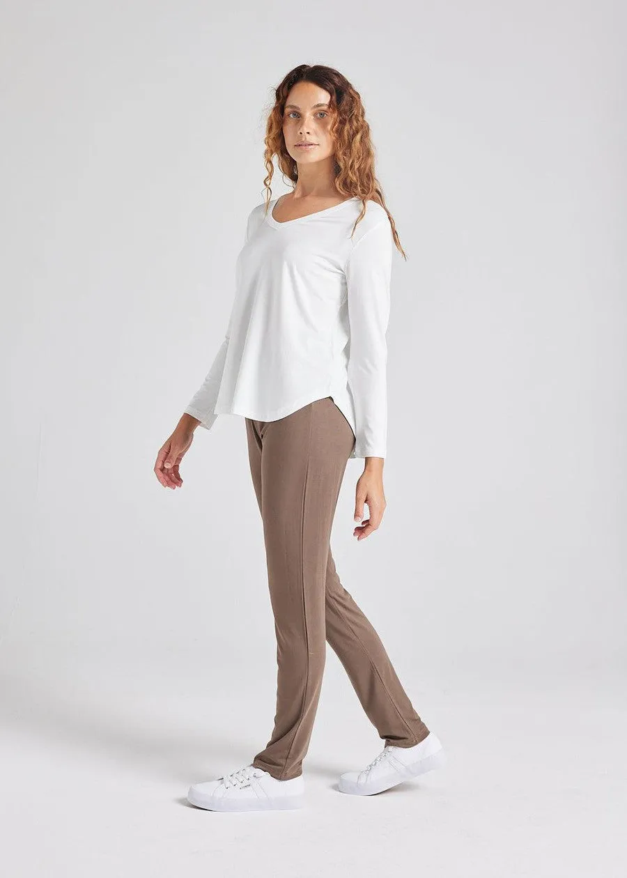 Sia V Neck Bamboo Longsleeve Top - Cream