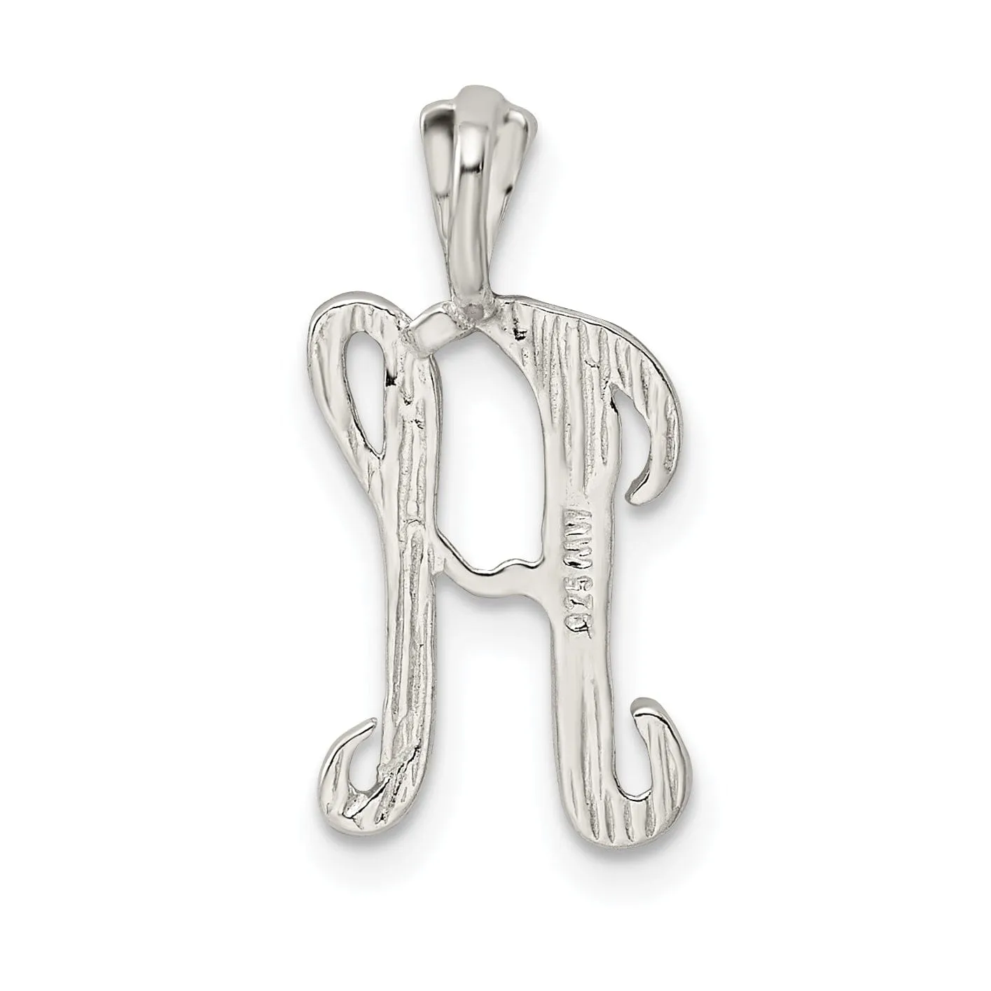 Silver Polished Textured Letter H Charm Pendant