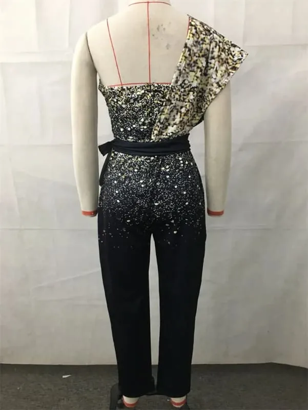 Sleek Backless Slim Fit High Waist Jumpsuit with Sequins