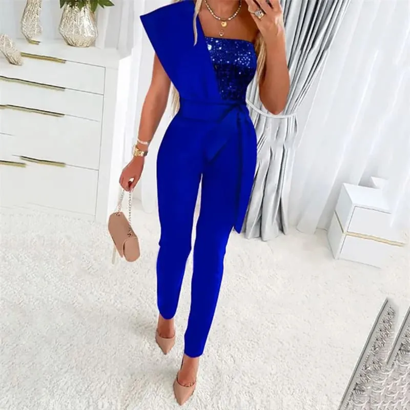 Sleek Backless Slim Fit High Waist Jumpsuit with Sequins