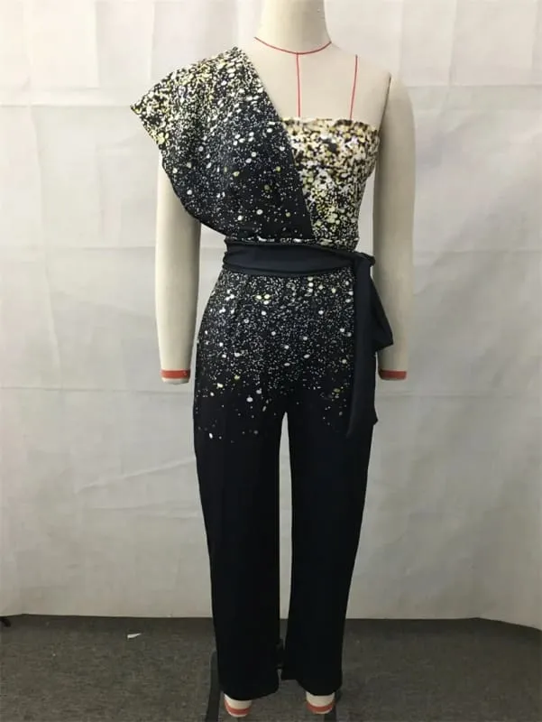 Sleek Backless Slim Fit High Waist Jumpsuit with Sequins