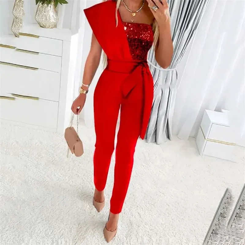 Sleek Backless Slim Fit High Waist Jumpsuit with Sequins