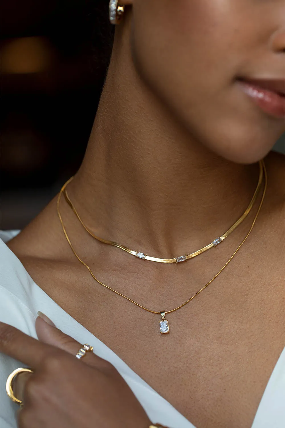 Sleek Baguette Necklace 14K Gold Plated