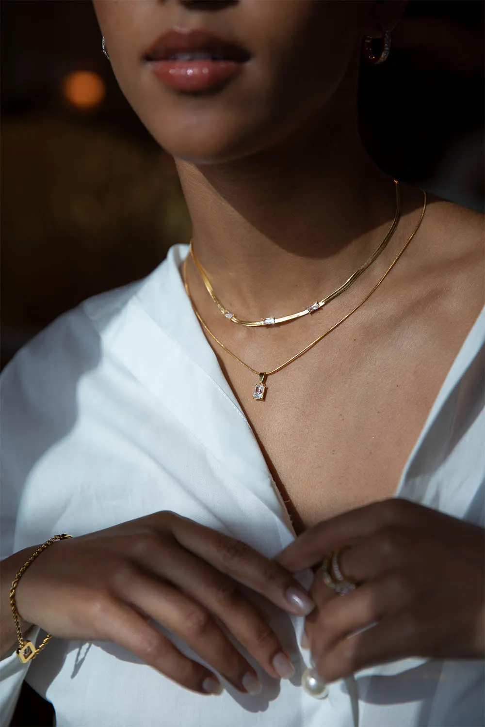 Sleek Baguette Necklace 14K Gold Plated