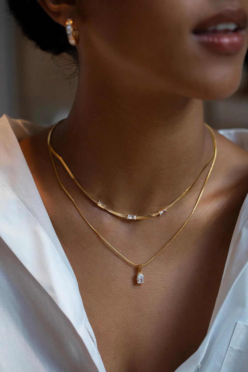 Sleek Baguette Necklace 14K Gold Plated