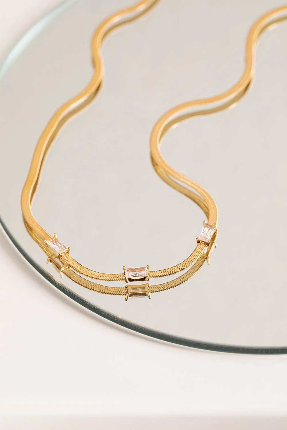 Sleek Baguette Necklace 14K Gold Plated