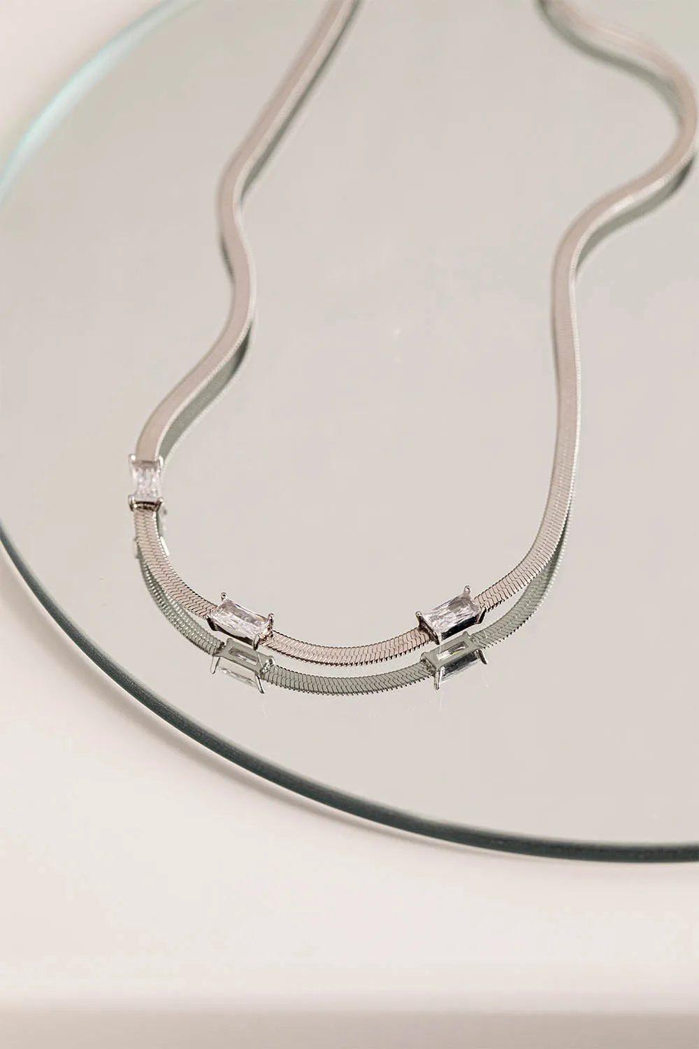 Sleek Baguette Necklace Silver