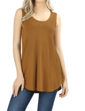 Sleeveless Dolphin Hem Tunic - Coffee PLUS