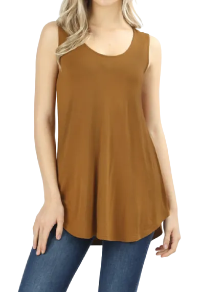 Sleeveless Dolphin Hem Tunic - Coffee PLUS