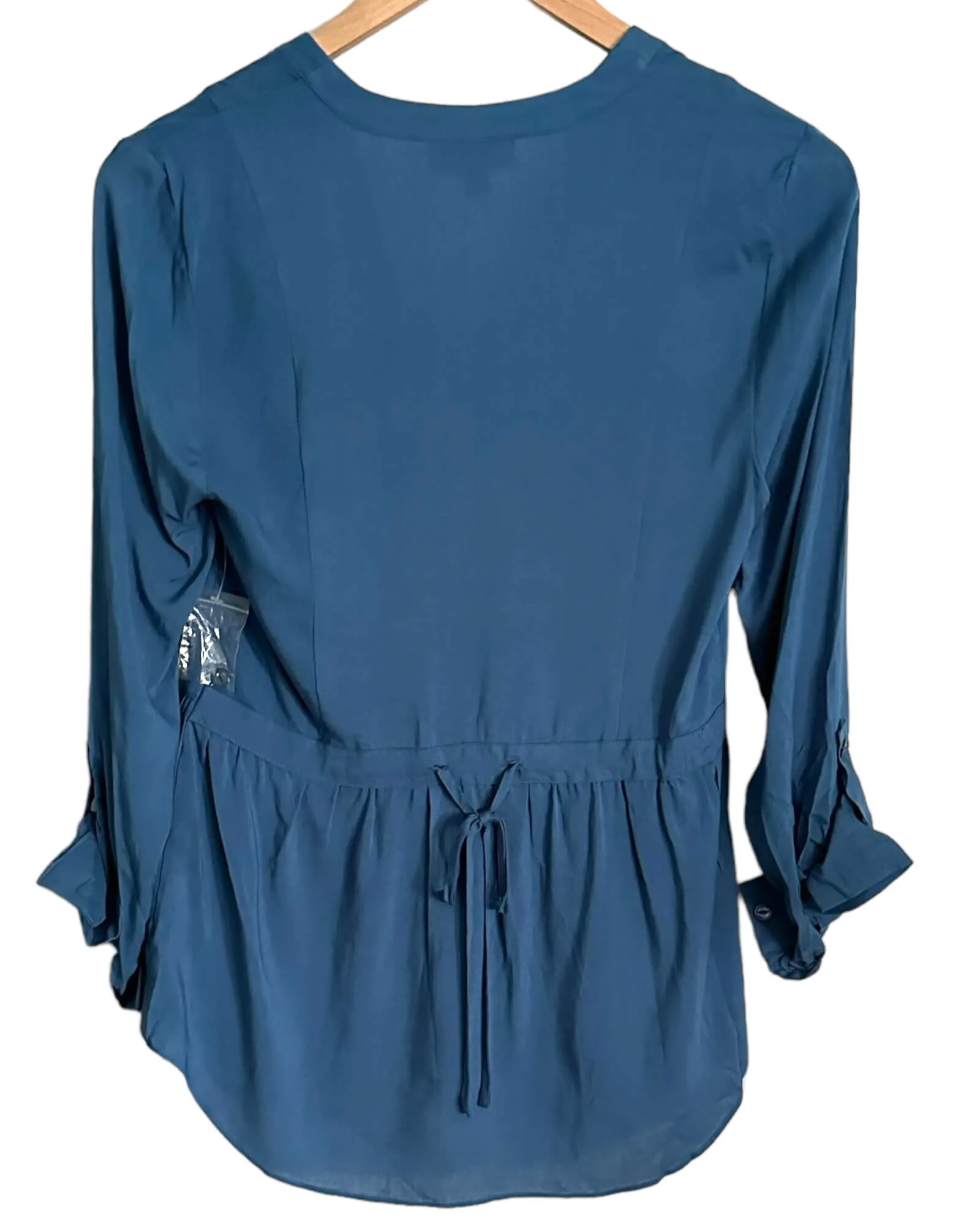 Soft Autumn Dusty Blue Button-Down Roll Sleeve Tunic