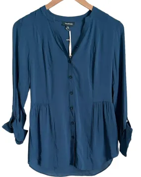 Soft Autumn Dusty Blue Button-Down Roll Sleeve Tunic