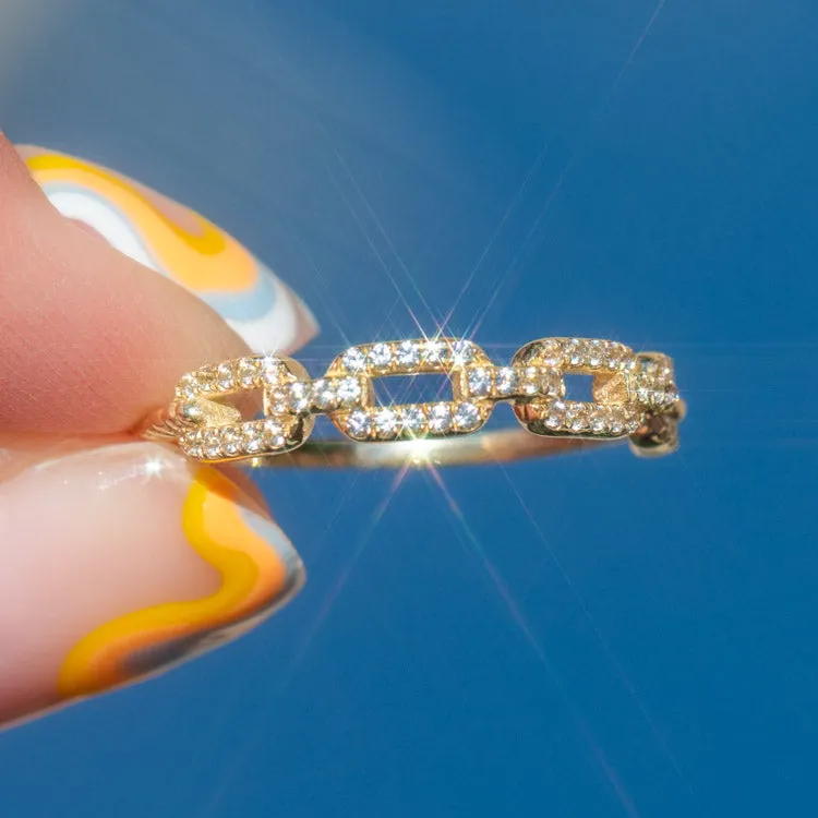 Solid Gold White Sapphire Chunky Chain Link Ring