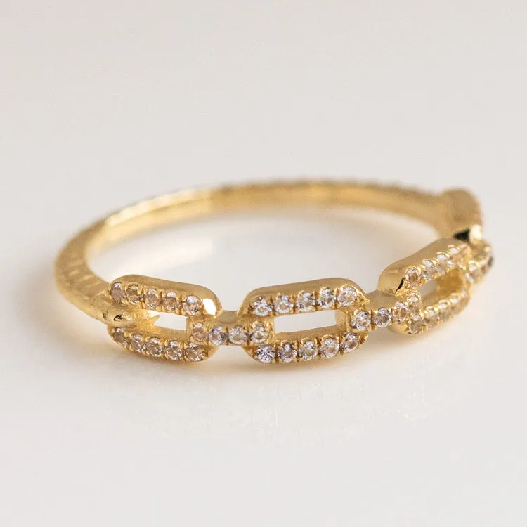 Solid Gold White Sapphire Chunky Chain Link Ring