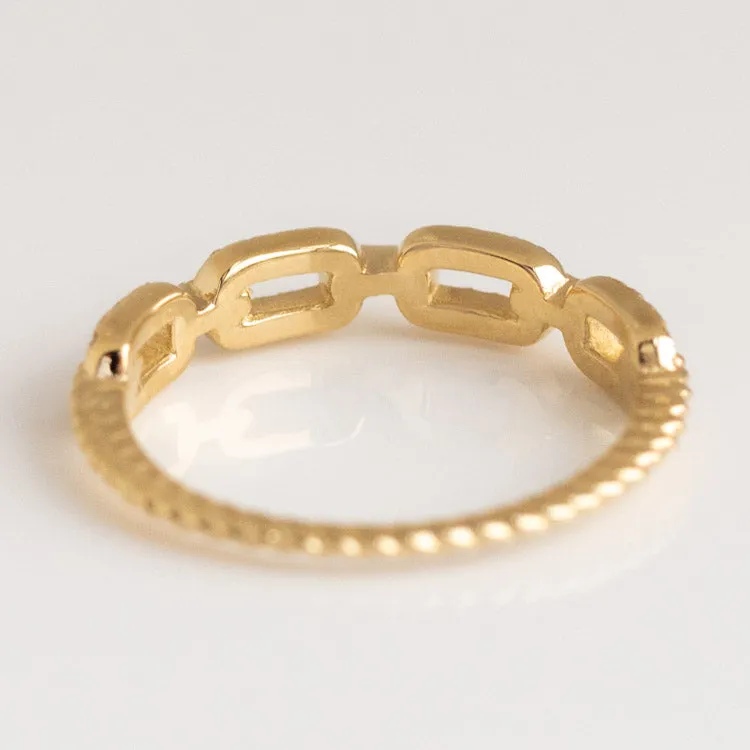 Solid Gold White Sapphire Chunky Chain Link Ring