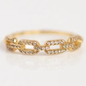 Solid Gold White Sapphire Chunky Chain Link Ring