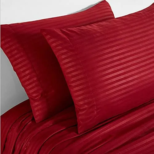 Soniasaa® Prime Collection 320 TC Satin Striped Long Lasting Single Sized(90x60) Inch 1 Bedsheet with 1 Pillow Covers Single Bedsheet for Hotel, Hospital and Home Use Color-Red