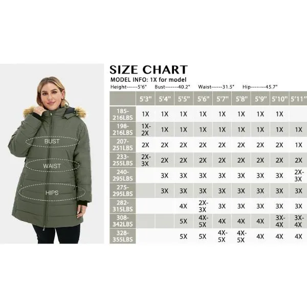 Soularge Women's Plus Size Winter Thickened Mid Length Puffer Coat