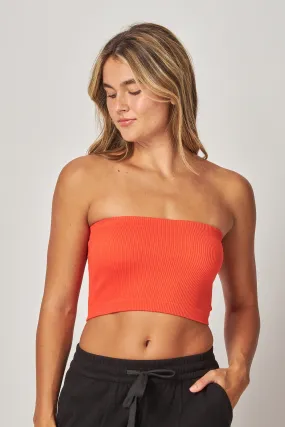 SR Basic Tomato Red Stretchy Ribbed Seamless Tube Top