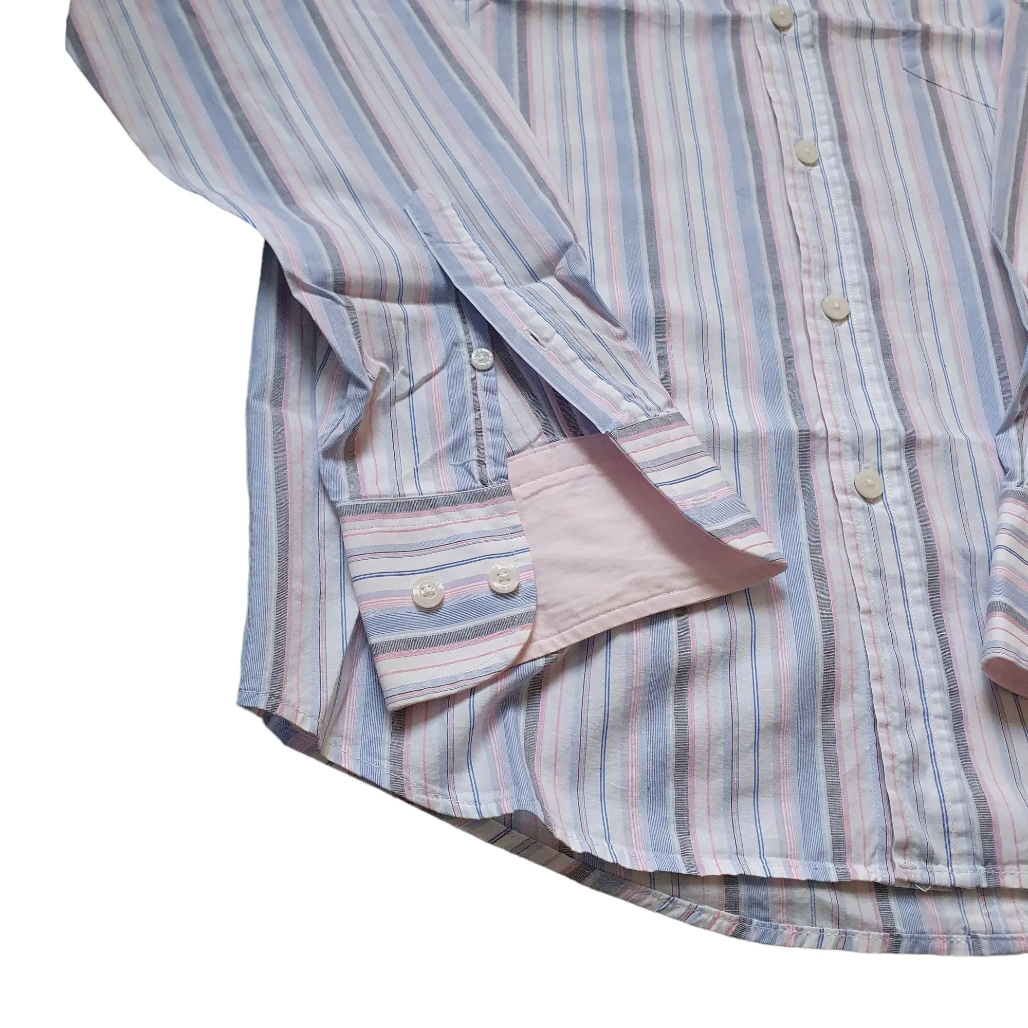 Stipe Cotton Oversized Pink Grey Baby Blue White 100% Cotton - Medium - Kurt Muller - Shadow Stripe Shirt