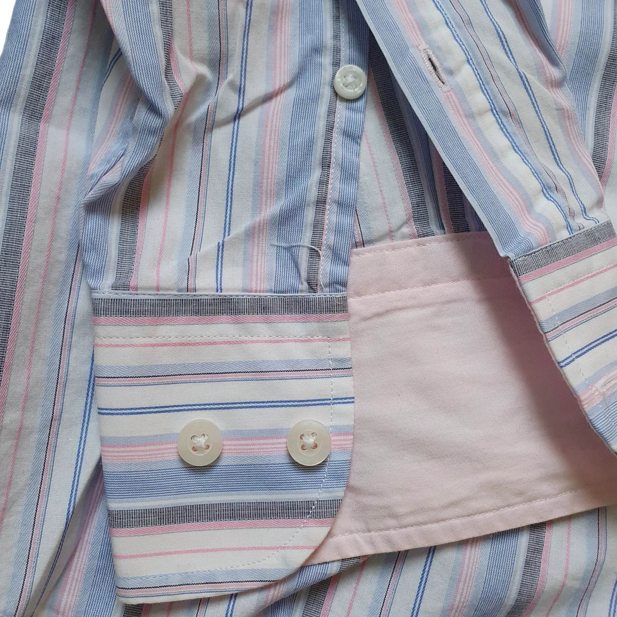 Stipe Cotton Oversized Pink Grey Baby Blue White 100% Cotton - Medium - Kurt Muller - Shadow Stripe Shirt