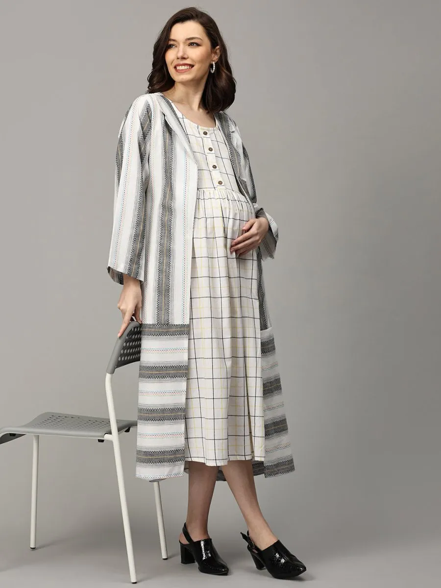 Stormy Sky Stripe Maternity and Nursing Shacket Dress