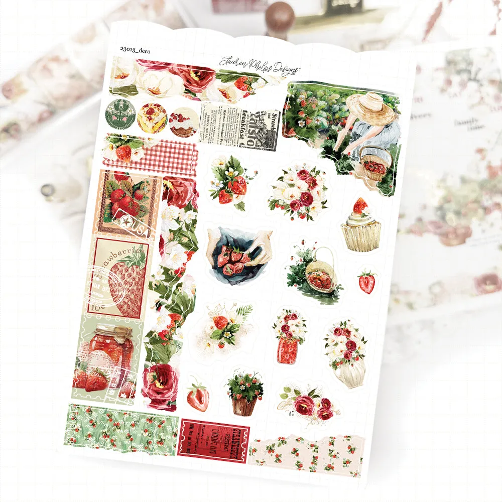 Strawberry Season Satin P.E.T. Journaling Sticker Sheet Set fruit