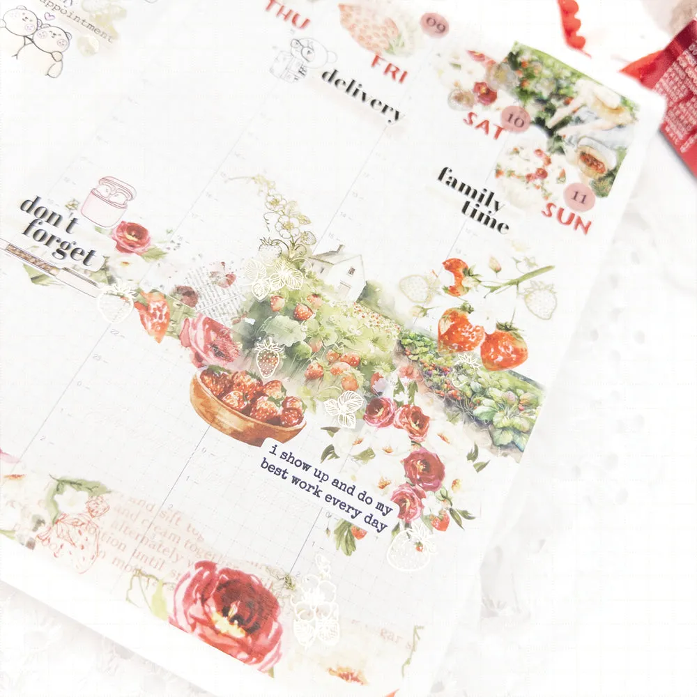 Strawberry Season Satin P.E.T. Journaling Sticker Sheet Set fruit