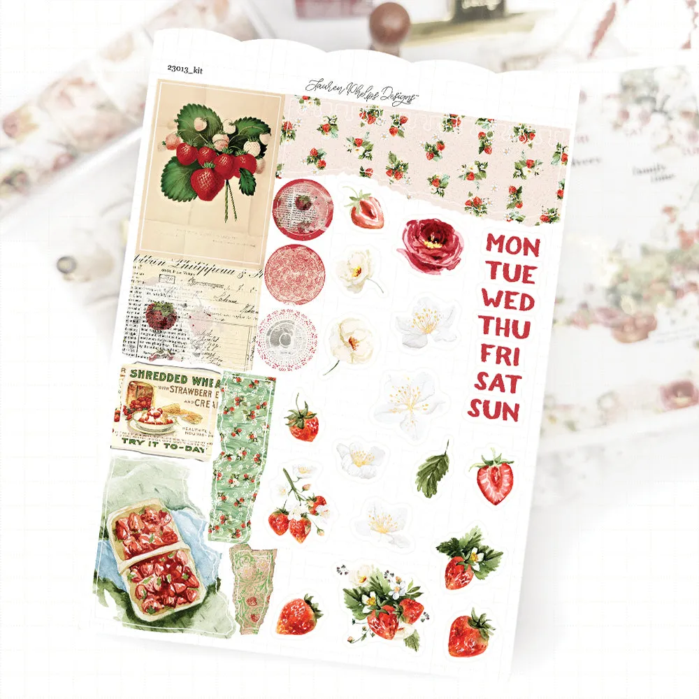 Strawberry Season Satin P.E.T. Journaling Sticker Sheet Set fruit