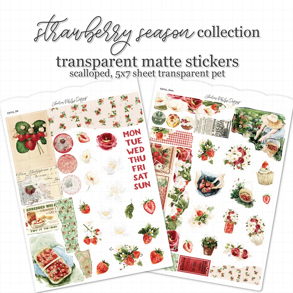 Strawberry Season Satin P.E.T. Journaling Sticker Sheet Set fruit